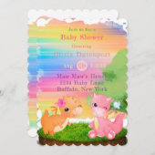 かわいいピンクのオレンジ色のドラゴンズ女の子ベビーシャワー 招待状 (正面/裏面)