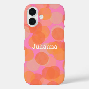 かわいいピンクのオレンジ色の水彩模様パーソナライズされた iPhone 16ケース