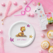 かわいいピンクのオレンジ色の猫 ペーパープレート (パーティー)