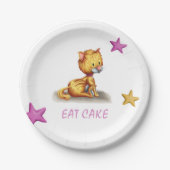 かわいいピンクのオレンジ色の猫 ペーパープレート (正面)