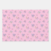 かわいいピンクのオレンジ色の白い紫のフローラ花パーティー ラッピングペーパーシート (正面3)