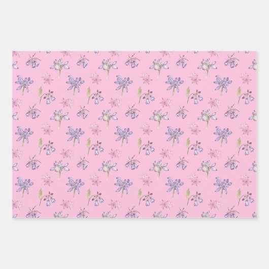 かわいいピンクのオレンジ色の白い紫のフローラ花パーティー ラッピングペーパーシート (正面3)