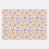 かわいいピンクのオレンジ色の白い紫のフローラ花パーティー ラッピングペーパーシート (正面)