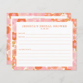 かわいいピンクのオレンジ色の花ブライダルシャワーレシピカード (正面/裏面)