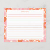 かわいいピンクのオレンジ色の花ブライダルシャワーレシピカード (裏面)