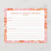 かわいいピンクのオレンジ色の花ブライダルシャワーレシピカード (正面)