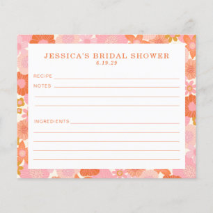 かわいいピンクのオレンジ色の花ブライダルシャワーレシピカード
