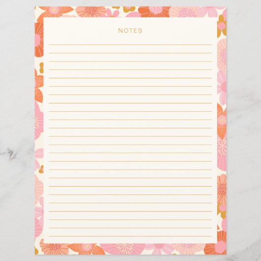 かわいいピンクのオレンジ色の花ブライダルシャワーレシピページ (裏面)