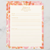 かわいいピンクのオレンジ色の花ブライダルシャワーレシピページ (正面/裏面)