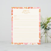 かわいいピンクのオレンジ色の花ブライダルシャワーレシピページ (スタンド正面)