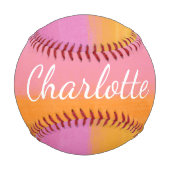 かわいいピンクのオレンジ色抽象芸術の水色パーソナライズされた 野球ボール (裏面)