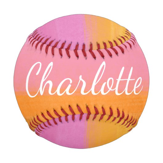 かわいいピンクのオレンジ色抽象芸術の水色パーソナライズされた 野球ボール (裏面)