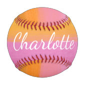 かわいいピンクのオレンジ色抽象芸術の水色パーソナライズされた 野球ボール (正面)