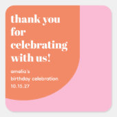 かわいいピンクのオレンジ21歳の誕生日カスタムありがとう スクエアシール (正面)