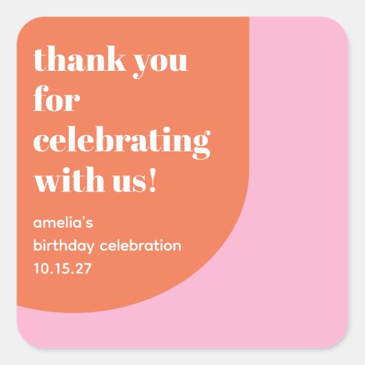 かわいいピンクのオレンジ21歳の誕生日カスタムありがとう スクエアシール (正面)