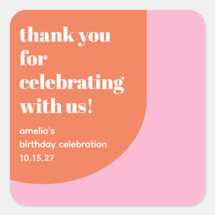 かわいいピンクのオレンジ21歳の誕生日カスタムありがとう スクエアシール