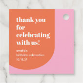 かわいいピンクのオレンジ21歳の誕生日カスタムありがとう フェイバータグ (裏面)