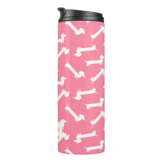 かわいいピンクのカスタムなダックスフントパターン タンブラー (回転右)