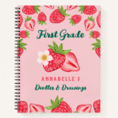 かわいいピンクのカスタムネーム付きイチゴ小学生ノート ノートブック (正面)