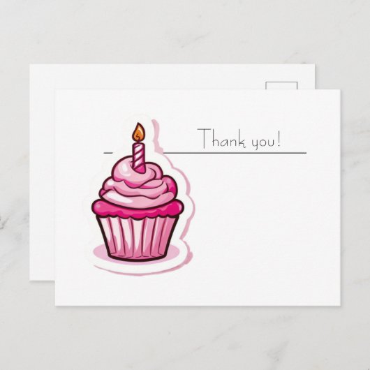 かわいいピンクのカップケーキありがとうはがき ポストカード (正面/裏面)