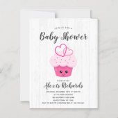 かわいいピンクのカップケーキかわいいベビーシャワー招待状 マグネット招待状 (正面)