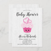 かわいいピンクのカップケーキかわいいベビーシャワー招待状 招待状 (正面/裏面)