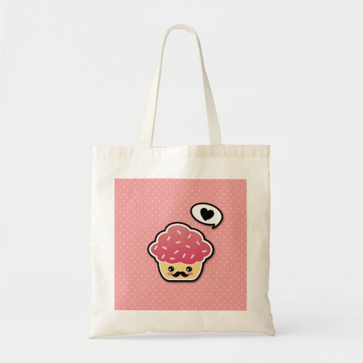 かわいいピンクのカップケーキと口ひげ トートバッグ (正面)