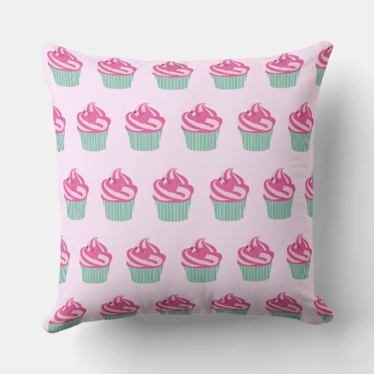 かわいいピンクのカップケーキのパターン 淡いピンク クッション (裏面)