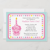 かわいいピンクのカップケーキの女の子誕生パーティー 招待状 (正面)