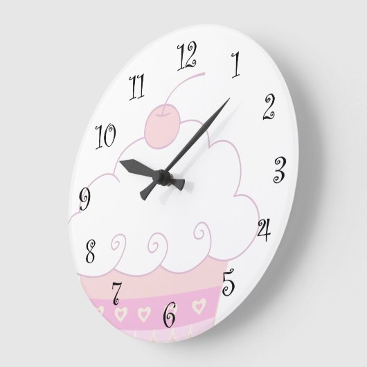 かわいいピンクのカップケーキの柱時計 ラージ壁時計 (傾斜)