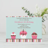 かわいいピンクのカップケーキの誕生日のパーティの招待状 招待状 (スタンド正面)