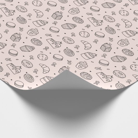 かわいいピンクのカップケーキの誕生日包装紙 ラッピングペーパー (角)