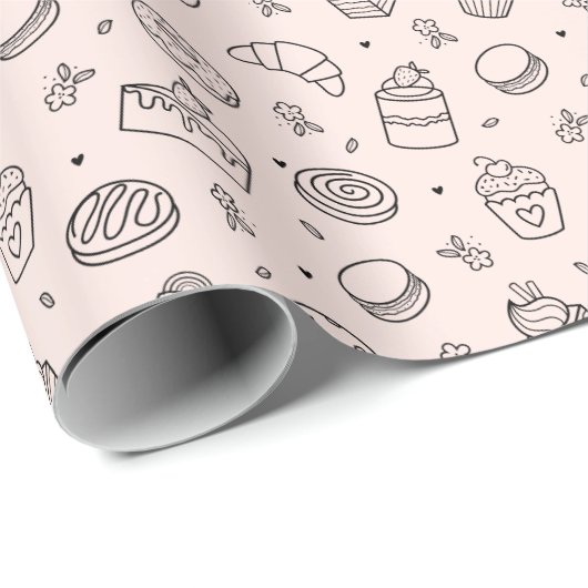 かわいいピンクのカップケーキの誕生日包装紙 ラッピングペーパー (ロールコーナー)