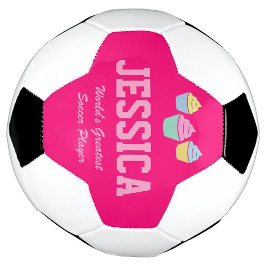 かわいいピンクのカップケーキカスタムのの女の子用サッカーボール サッカーボール (回転)