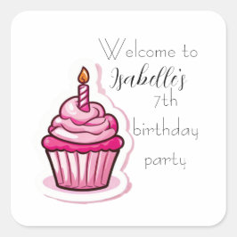 かわいいピンクのカップケーキシール スクエアシール