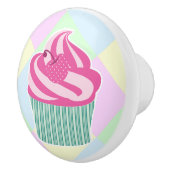 かわいいピンクのカップケーキパステルカラー セラミックノブ (右)