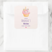 かわいいピンクのカップケーキユニコーンとバラキッチン スクエアシール (バッグ)