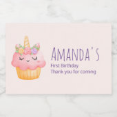 かわいいピンクのカップケーキユニコーンとバラパーティー フードラベル (シングルラベル)