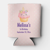 かわいいピンクのカップケーキユニコーンとバラ誕生日 缶クーラー (正面)