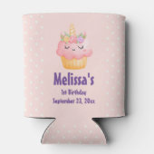 かわいいピンクのカップケーキユニコーンとバラ誕生日 缶クーラー (裏面)