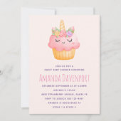 かわいいピンクのカップケーキユニコーンとバラ赤ちゃんシャワー 招待状 (正面)