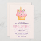 かわいいピンクのカップケーキユニコーンとバラ赤ちゃんシャワー 招待状 (正面/裏面)