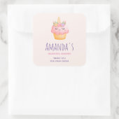 かわいいピンクのカップケーキユニコーンとバラ スクエアシール (バッグ)