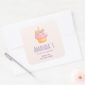 かわいいピンクのカップケーキユニコーンとバラ スクエアシール (封筒)