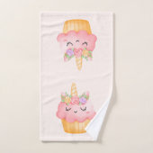かわいいピンクのカップケーキユニコーンとバラ バスタオルセット (ハンドタオル)