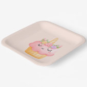 かわいいピンクのカップケーキユニコーンとバラ ペーパープレート (傾斜あり)