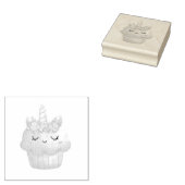 かわいいピンクのカップケーキユニコーンとバラ ラバースタンプ (押印)
