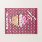 かわいいピンクのカップケーキライブ、愛、笑いパズル ジグソーパズル (横)