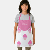 かわいいピンクのカップケーキ柄の子の名前 エプロン (インサイチュ)