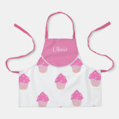 かわいいピンクのカップケーキ柄の子の名前 エプロン (正面)